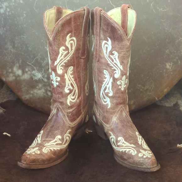 CORRAL R1974 Honey Cortez ivory scroll & fleur de lis cowgirl western boots sz 6 - Picture 6 of 16
